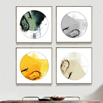 Abstrakt Modrá Žltá, Čierna a Biela Tón Plátne, Plagát, Tlač Jedinečný Obraz na Obývacia Izba Domov Nordic Dekoratívne Nálepky 3-59