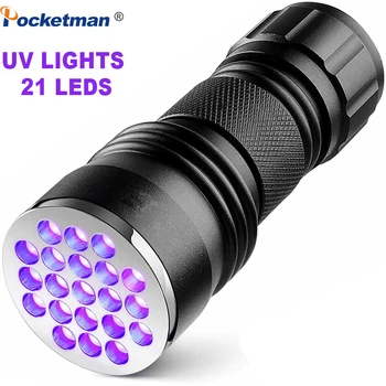 Malé UV Svetla Blesku 21LED 12LED UV Svetlo 395-400 nm UV LED Baterky linterna pochodeň Ultrafialové Čierne Svetlo na čítanie