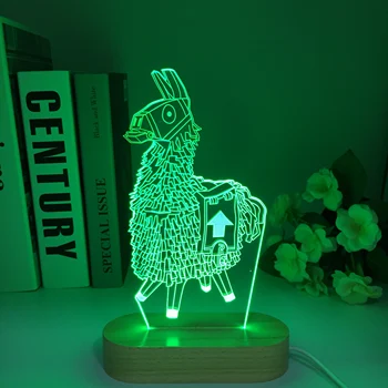 Alpaky 3D Lampa 16 farieb, Diaľkové Drevené Led Nočné Svetlo Zbraň Hru Omega Lama Battle bus stolná Lampa, Baby, Deti Narodeninám Hračka