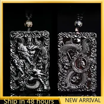 Nové Prírodné Čierna Obsidián Guangong Prívesok Korálky Náhrdelník Módne Pôvab Šperkov Vyrezávané Amulet Darčeky pre Ženy Muži