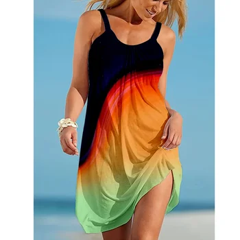 Letné Nové 3D Tlač Sexy Ženy, Plážové Oblečenie Havaj Boho O-Krku bez Rukávov Šaty Vintage Plaviek Ženské Party oblečenie