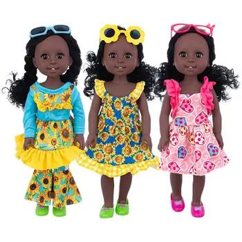 Black Bábika 15 Palcov Realistické African American Dieťa Dievča Bábiku S Tlačou Oblečenie Narodeninám Darčeky Pre Dievčatá